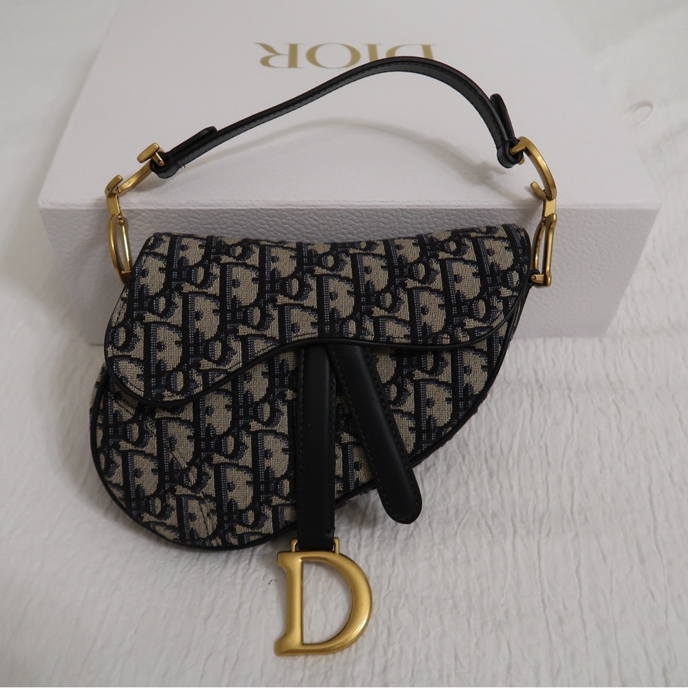 Dior Black and Gold Saddle Bag